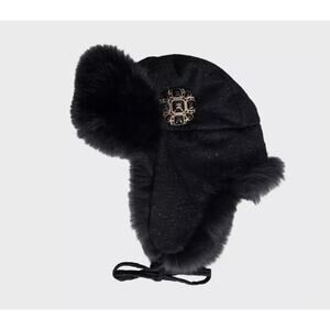 Chanel Black Fox Fur & Wool Hat Sz.57